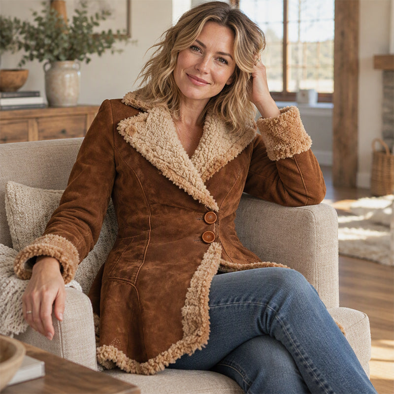 Veste femme en fausse suède avec doublure en shearling