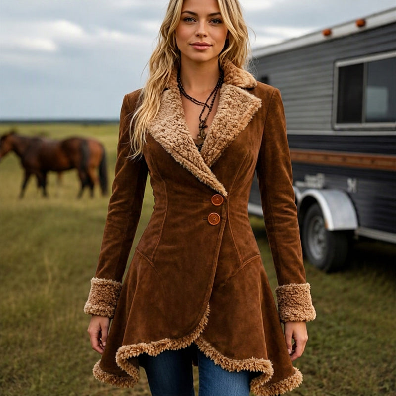 Veste femme en fausse suède avec doublure en shearling
