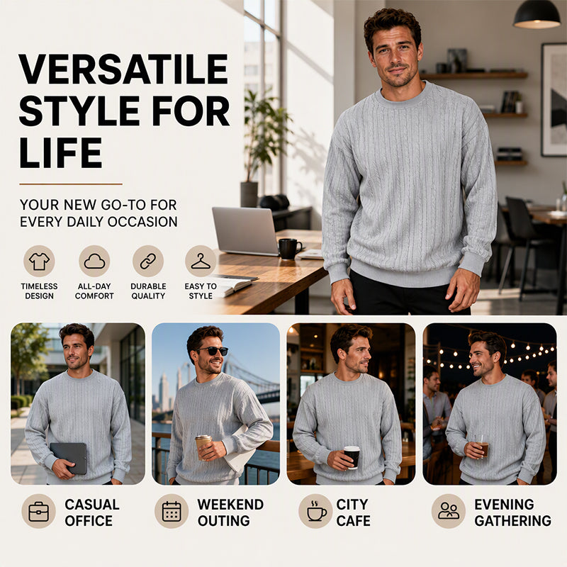 ❄️Winter Hot Sale 50% OFF🔥Men's Cable Knit Crewneck Sweatshirt