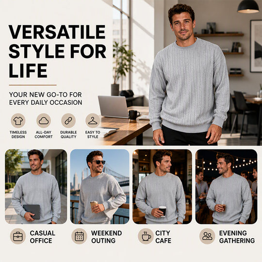 ❄️Winter Hot Sale 50% OFF🔥Men's Cable Knit Crewneck Sweatshirt