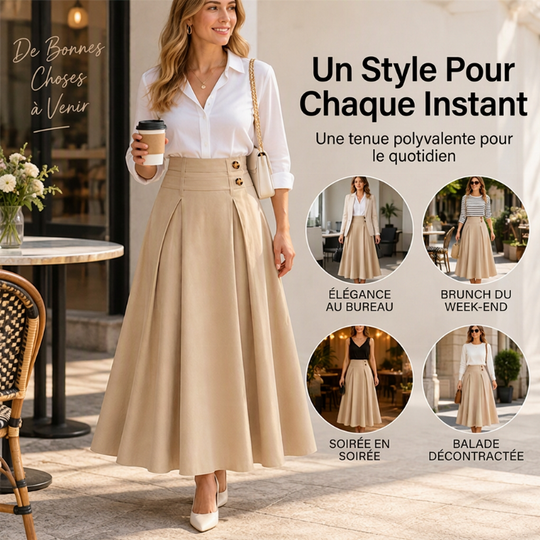 ⏳Liquidation totale⏳Jupe longue évasée taille haute et plissée pour femme