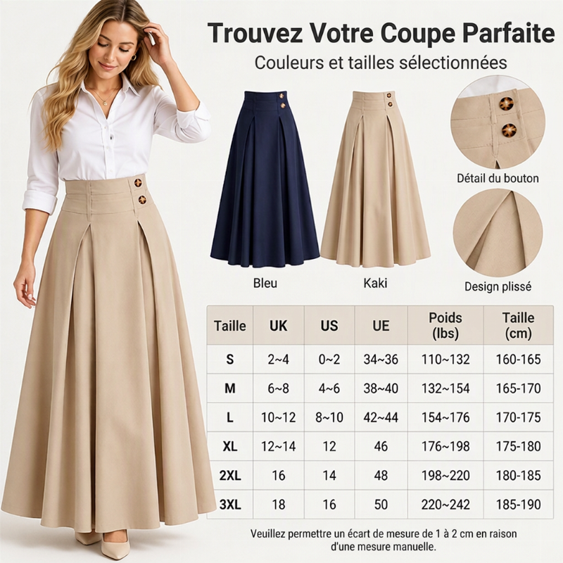 ⏳Liquidation totale⏳Jupe longue évasée taille haute et plissée pour femme