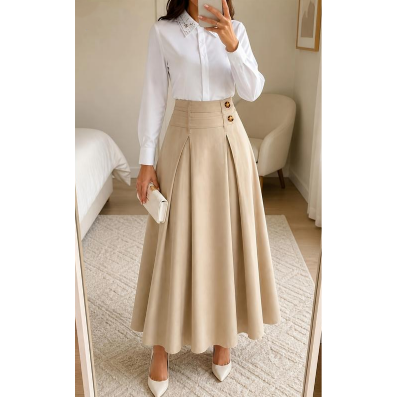 ⏳Liquidation totale⏳Jupe longue évasée taille haute et plissée pour femme