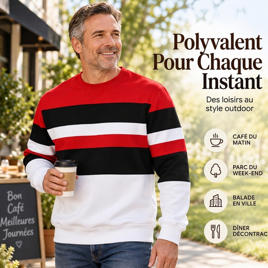 💖Soldes ! Prix cassés💖Sweat-shirt rayé à col rond pour hommes, style décontracté