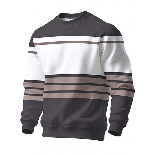 💖Soldes ! Prix cassés💖Sweat-shirt rayé à col rond pour hommes, style décontracté