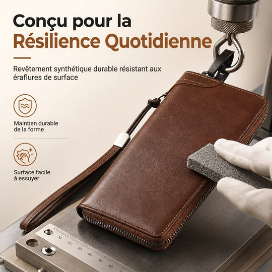 Portefeuille long à fermeture éclair pour homme, grande capacité, étui pour cartes multifonctionnel, pochette