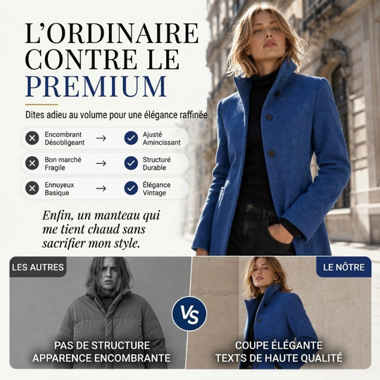Manteau en laine vintage à col montant pour femme