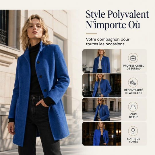Manteau en laine vintage à col montant pour femme
