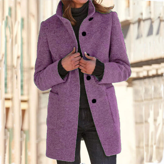 Manteau en laine vintage à col montant pour femme
