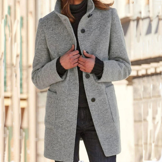 Manteau en laine vintage à col montant pour femme