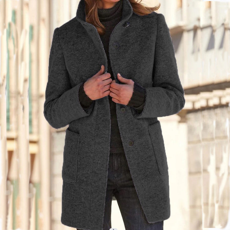 Manteau en laine vintage à col montant pour femme