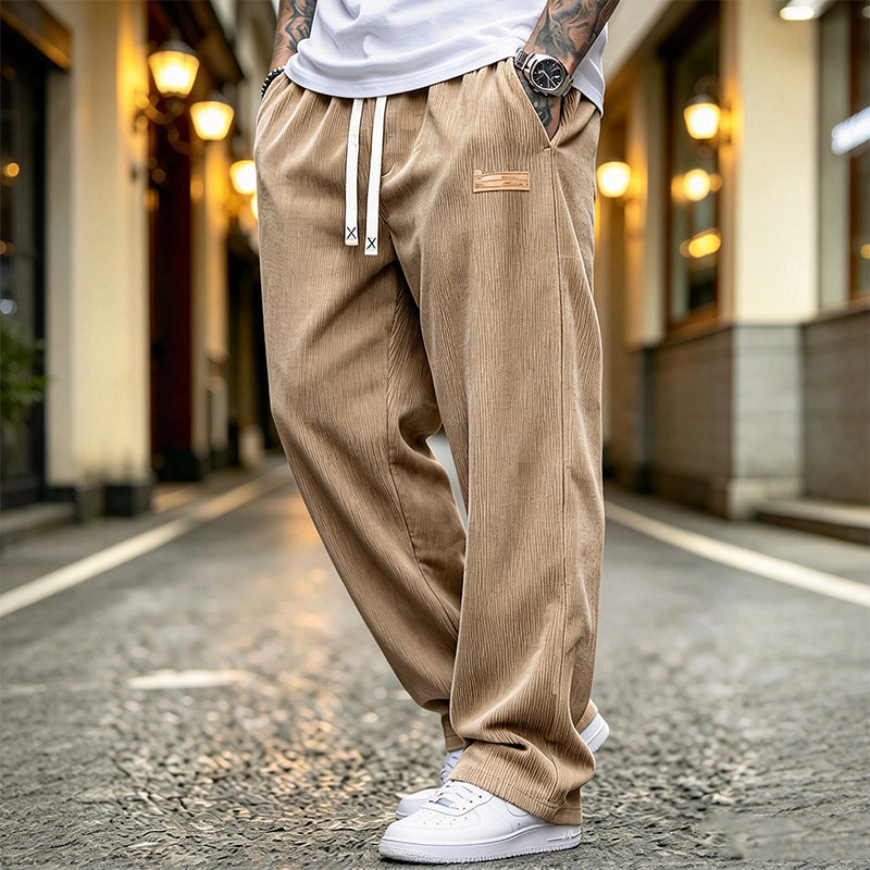 Pantalon décontracté en velours côtelé léger pour homme, coupe ample et jambe droite