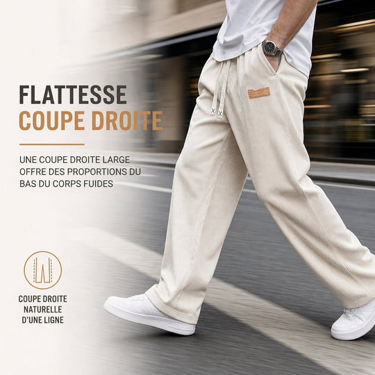Pantalon décontracté en velours côtelé léger pour homme, coupe ample et jambe droite