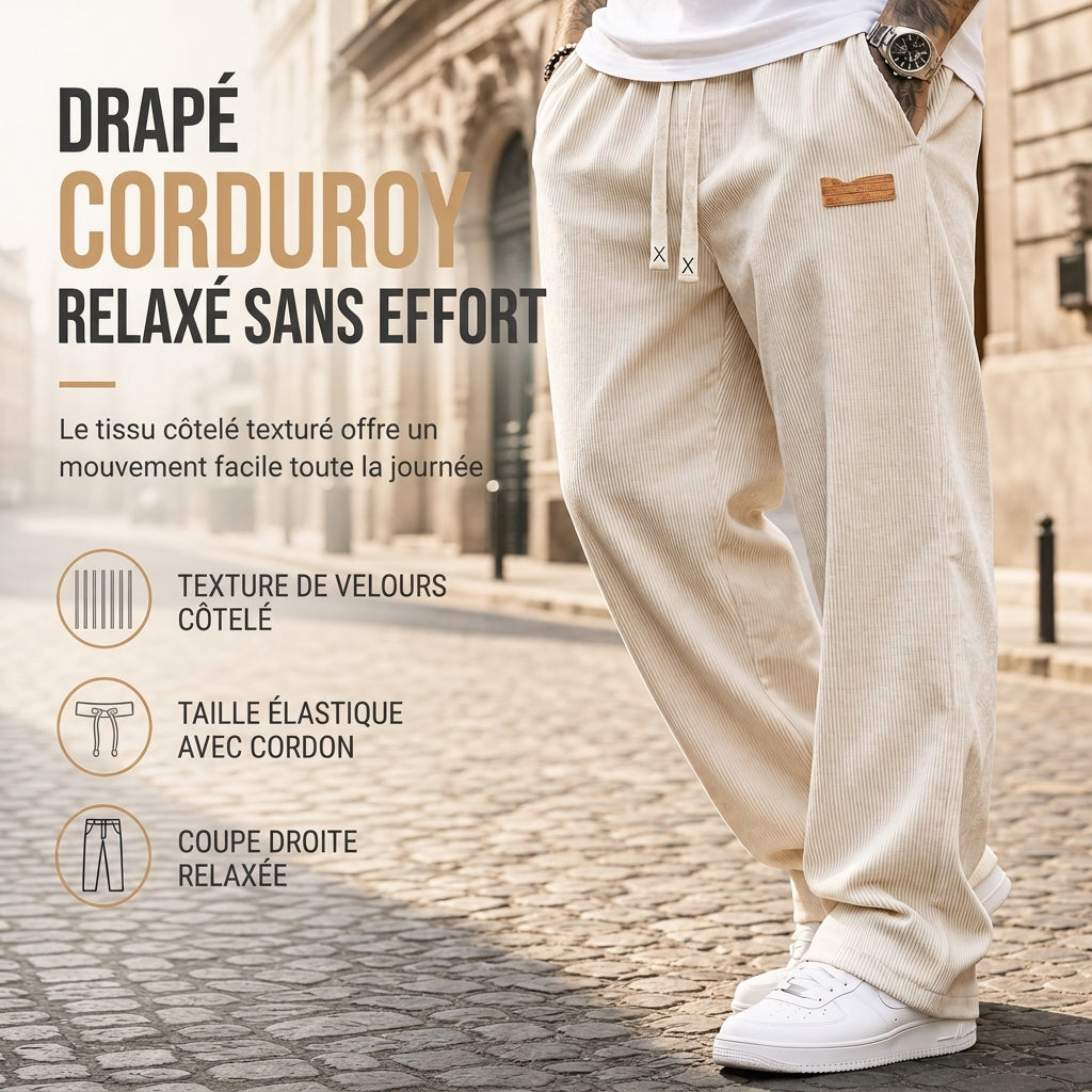 Pantalon décontracté en velours côtelé léger pour homme, coupe ample et jambe droite