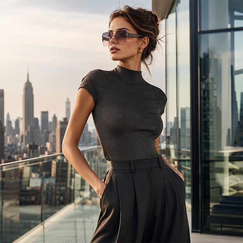 Lunettes de soleil carrées sans monture pour femme