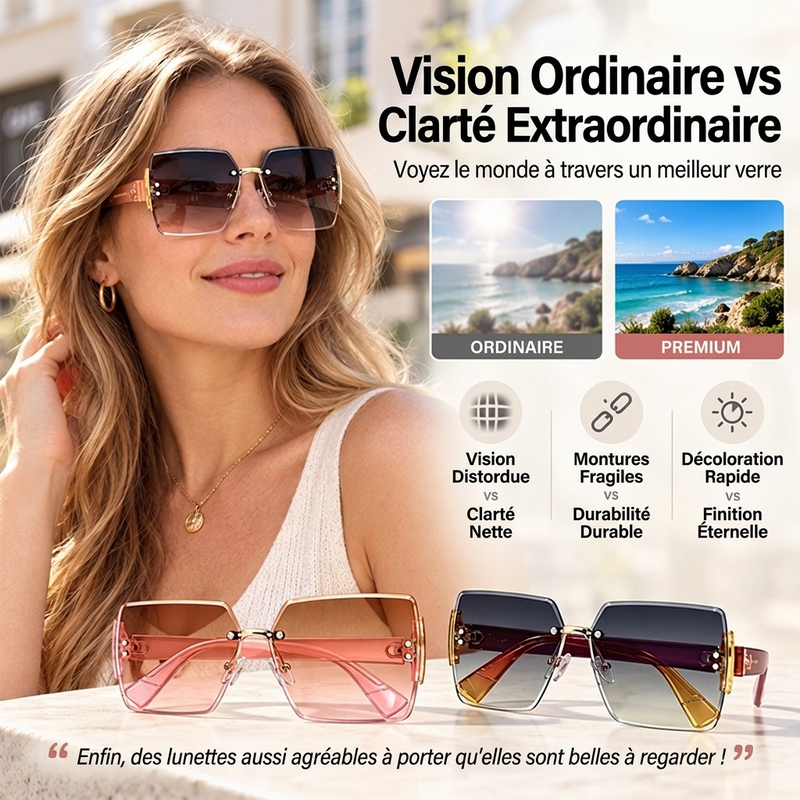 Lunettes de soleil carrées sans monture pour femme