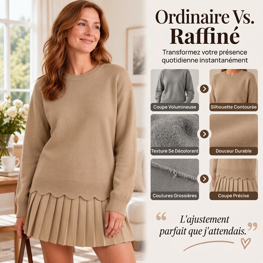 Ensemble pull à bord festonné et jupe plissée pour femme