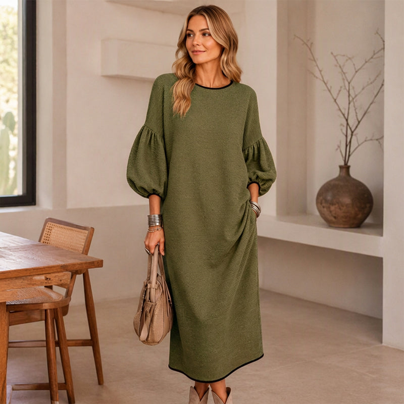 🌸Promotion exceptionnelle : 50 % de réduction💖Robe mi-longue pour femme en maille texturée à manches bouffantes