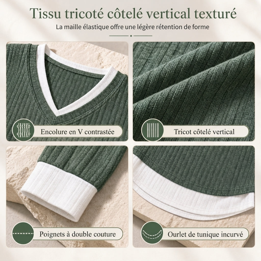 Pull en maille superposé à deux pièces factuel, décontracté et sans manches