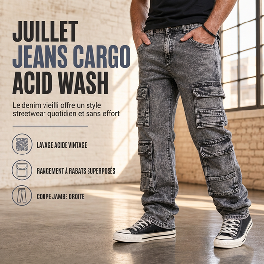 Jean cargo large lavé rétro Pantalon en denim Y2K High Street avec poches