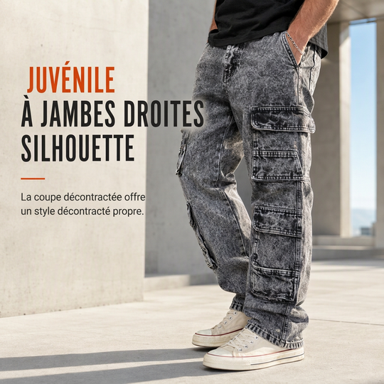 Jean cargo large lavé rétro Pantalon en denim Y2K High Street avec poches