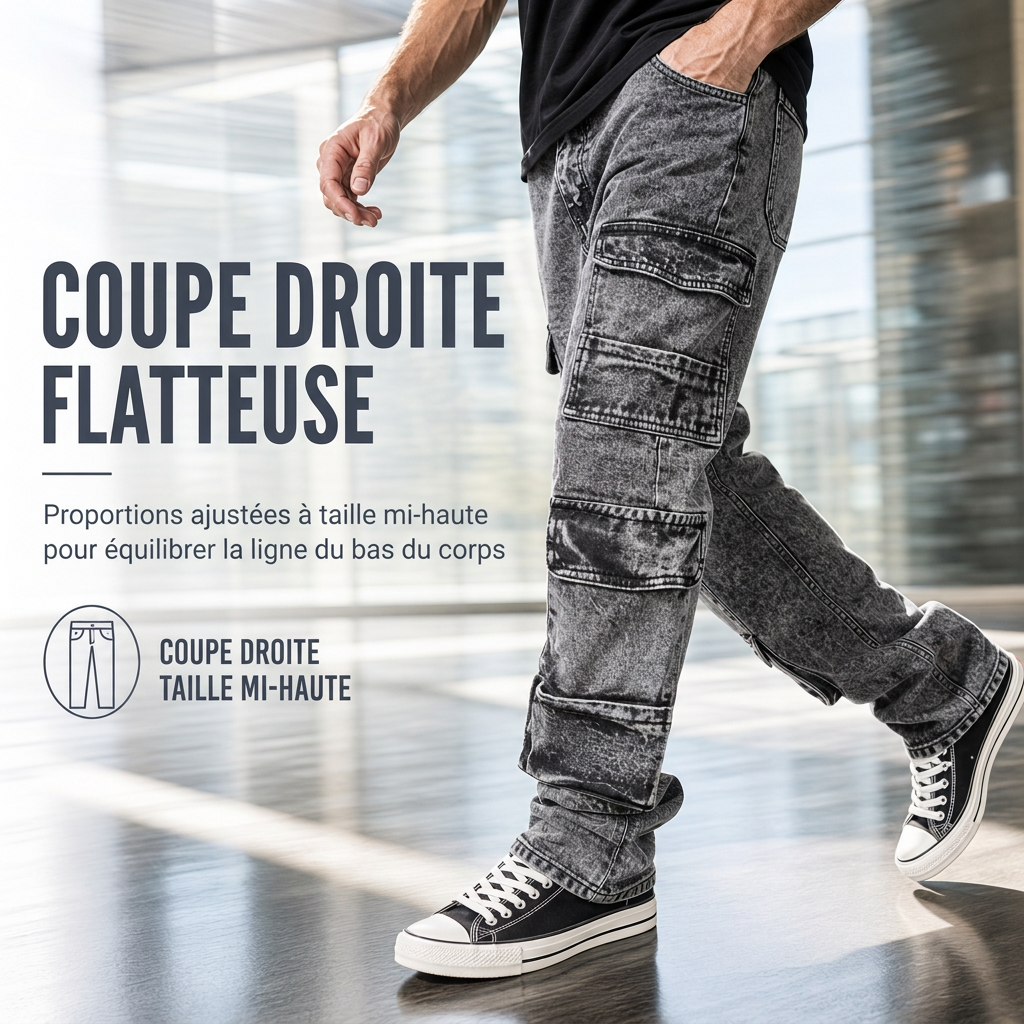 Jean cargo large lavé rétro Pantalon en denim Y2K High Street avec poches