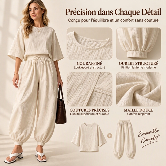 Ensemble haut texturé à manches chauve-souris et pantalon lanterne pour femme