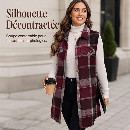 💖Soldes ! Prix cassés💖Chemise gilet boutonnée à carreaux pour femme avec poches