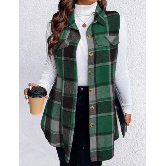 💖Soldes ! Prix cassés💖Chemise gilet boutonnée à carreaux pour femme avec poches