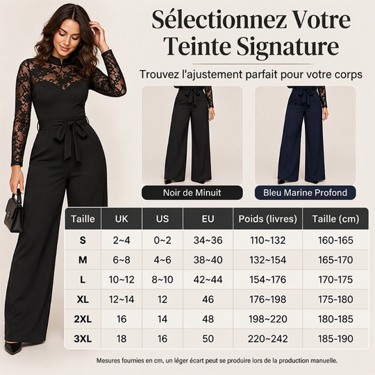 Combinaison élégante femme avec patchwork en dentelle et ceinture