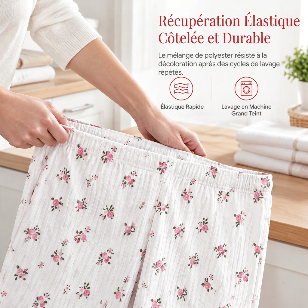 Ensemble de pyjama imprimé pour femme, haut à manches courtes et pantalon long, vêtement de détente confortable et élastique