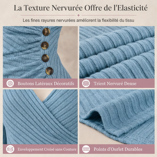 Haut à manches longues et col V, couleur unie, pour femmes, décontracté, pour le printemps et l'automne