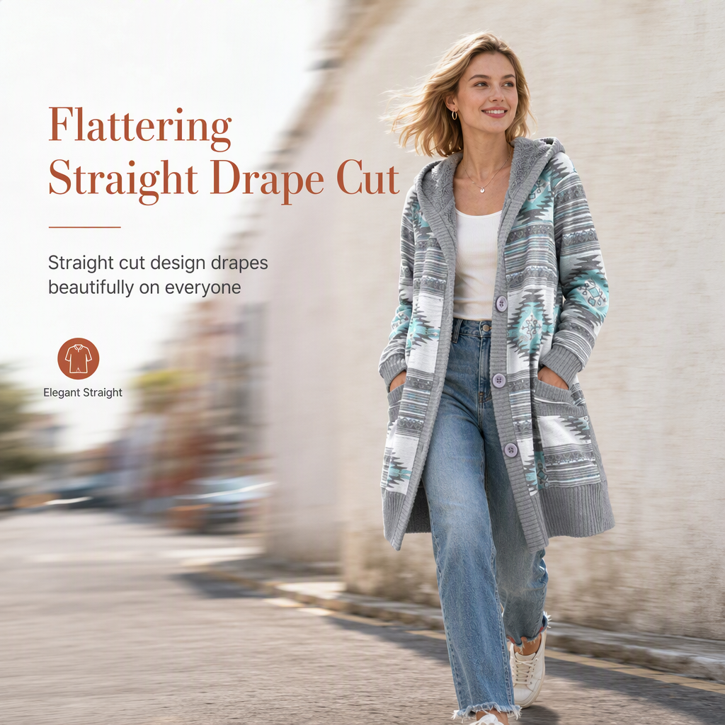 🍂 Warm Lined Comfort, Easy Layering Style | Women's Mid-Length Hooded Knit with Cotton Lining