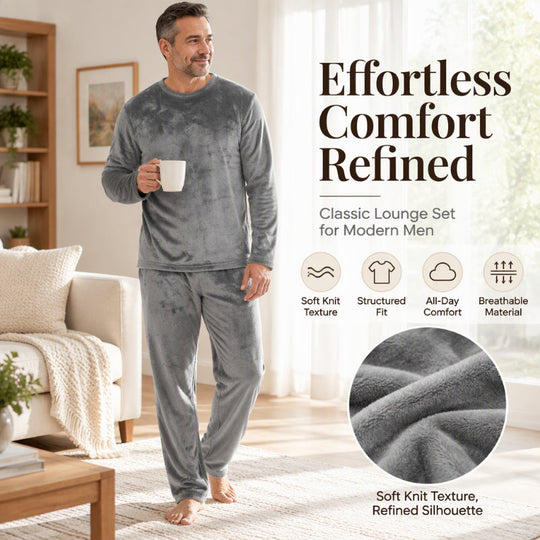 🌙 All-Night Warmth, Soft Velvet Feel | Men's Cozy Thermal Velvet Pajama Set🔥