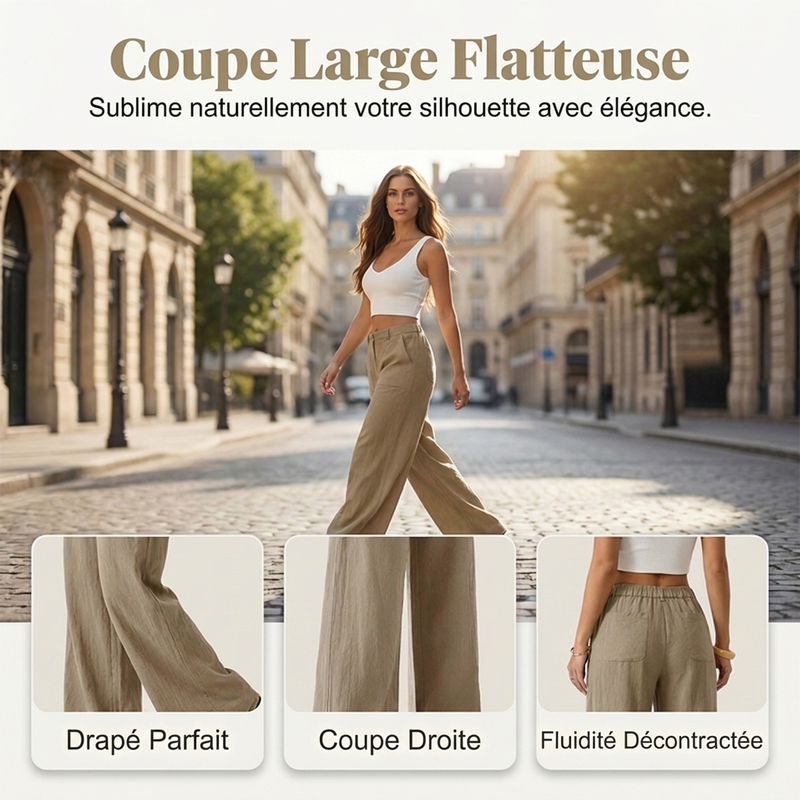 ✨ Pantalon femme larges jambes décontracté — taille élastique, poches profondes 👖