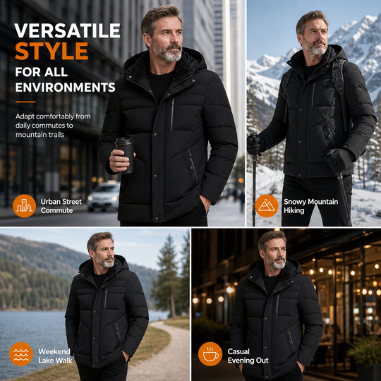 ❄️ Cold-Ready Warmth, Flexible Hood Design | Men's Winter Fleece Lined Coat with Detachable Hood