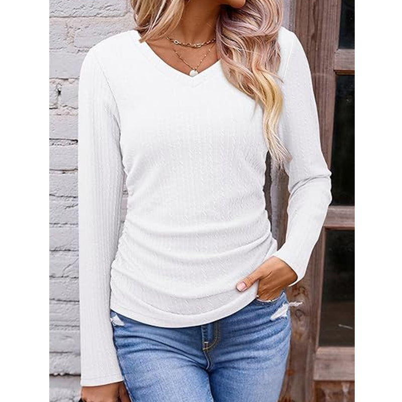 ✨ Haut en maille à col V pour femme, élégant : manches longues, maille texturée et facile à porter 🧶