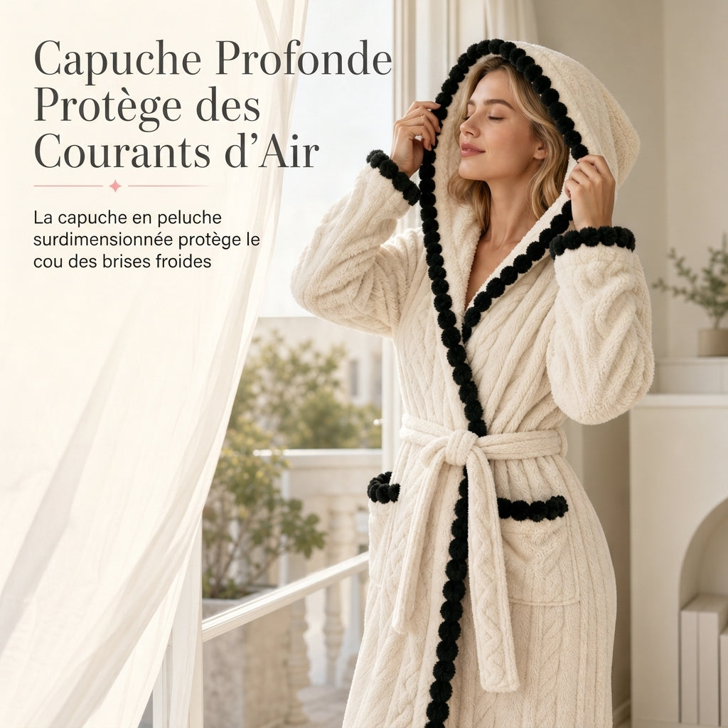 Peignoir en peluche tricoté manches longues épais