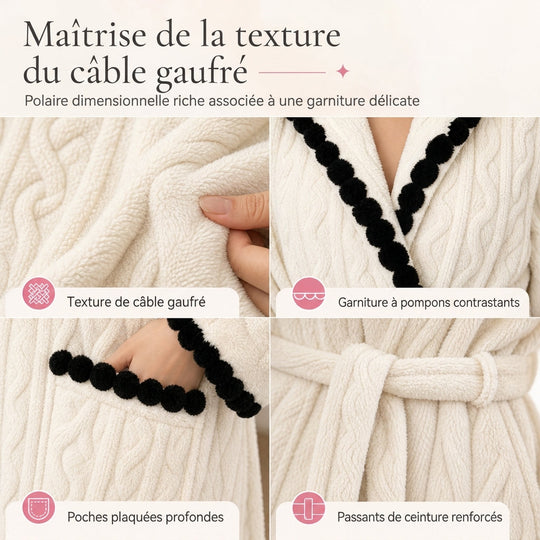 Peignoir en peluche tricoté manches longues épais