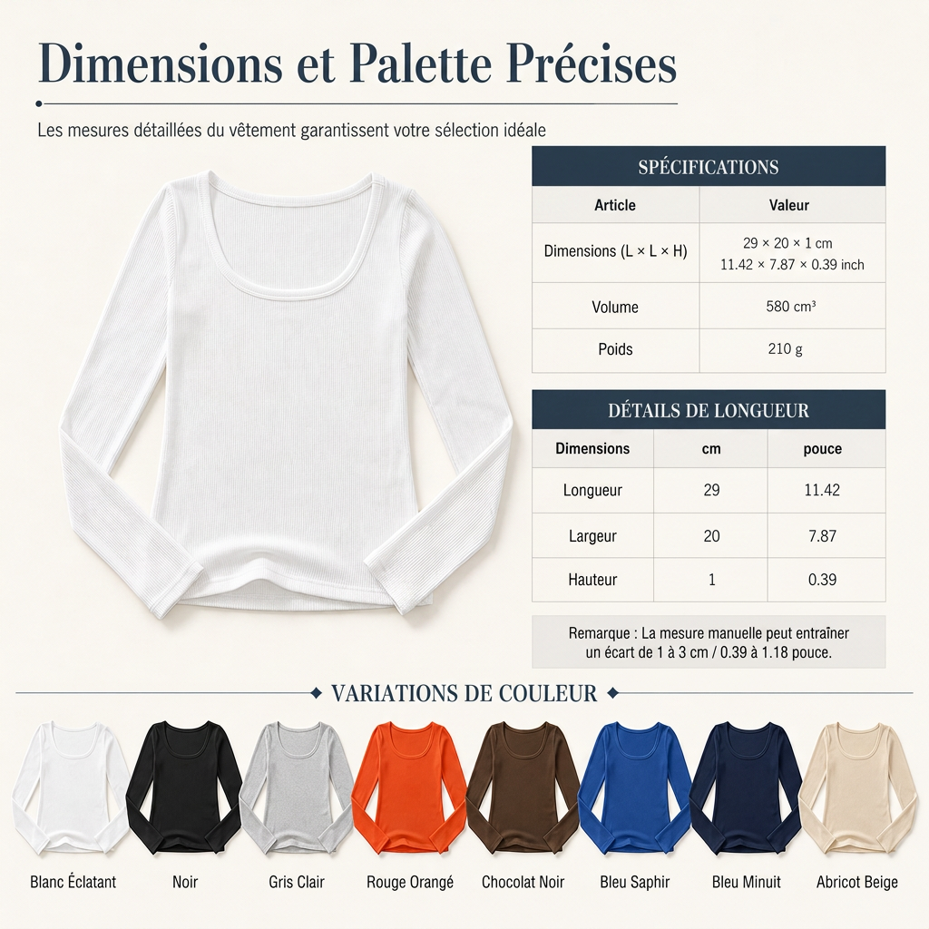 T-shirt en maille côtelée à manches longues, col carré et coupe ajustée pour femme