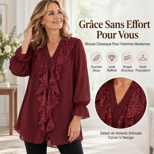 Haut en mousseline de soie à paillettes et col en V pour femme