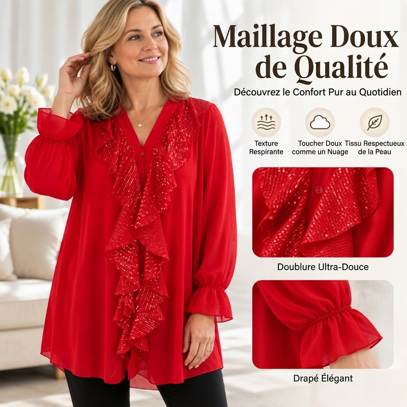 Haut en mousseline de soie à paillettes et col en V pour femme