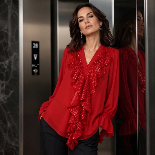 Haut en mousseline de soie à paillettes et col en V pour femme