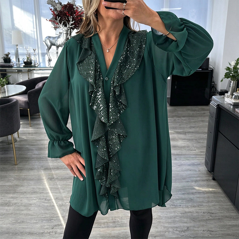 Haut en mousseline de soie à paillettes et col en V pour femme