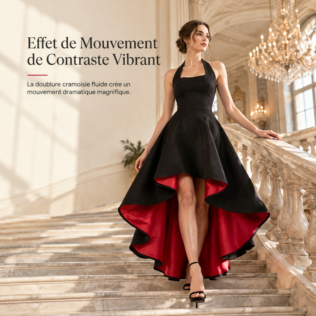 Robe de soirée femme élégante, robe à blocs de couleur noire, coupe ajustée, taille cintrée