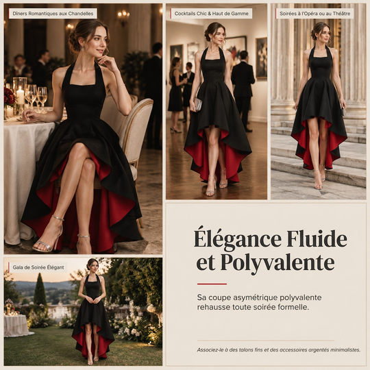 Robe de soirée femme élégante, robe à blocs de couleur noire, coupe ajustée, taille cintrée