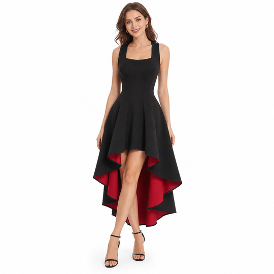 Robe de soirée femme élégante, robe à blocs de couleur noire, coupe ajustée, taille cintrée