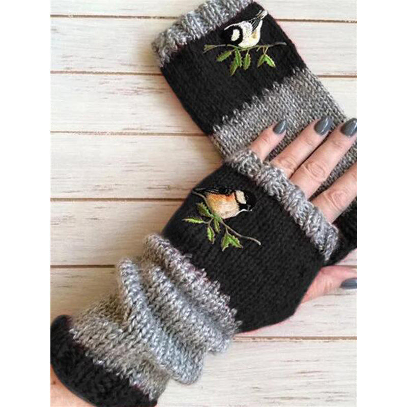 Gants tricotés demi-doigts chauds d'hiver