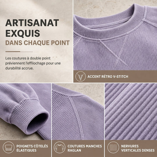 Pull à col rond en velours côtelé à manches longues pour hommes