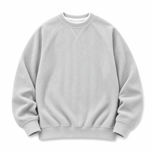 Pull à col rond en velours côtelé à manches longues pour hommes